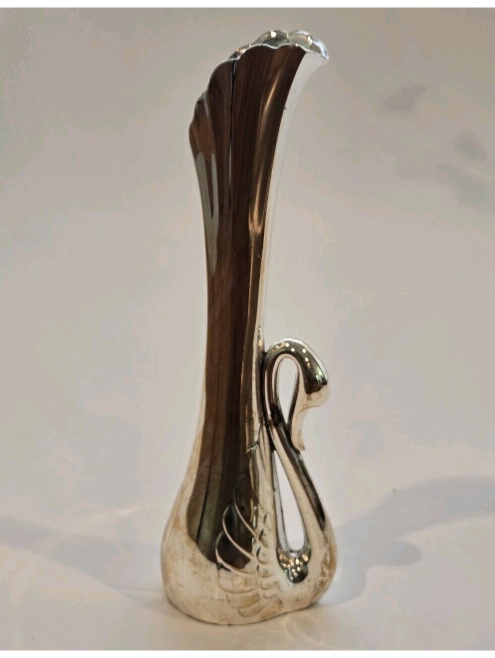 VTG MCM Silver Plated Swan Bud Vase Oneida Japan Art Deco Hollywood Regency